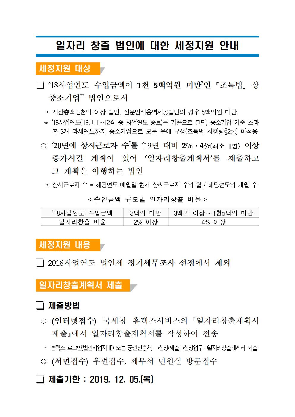 일자리 창출 법인에 대한 세정지원 안내(홈페이지 게시용)001